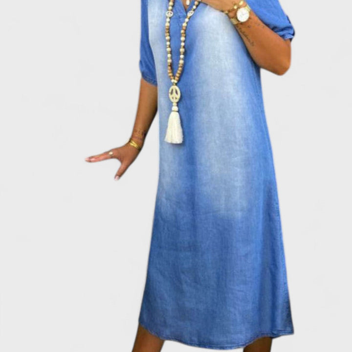 Ilse - Summer Dress with V-Neck in Denim