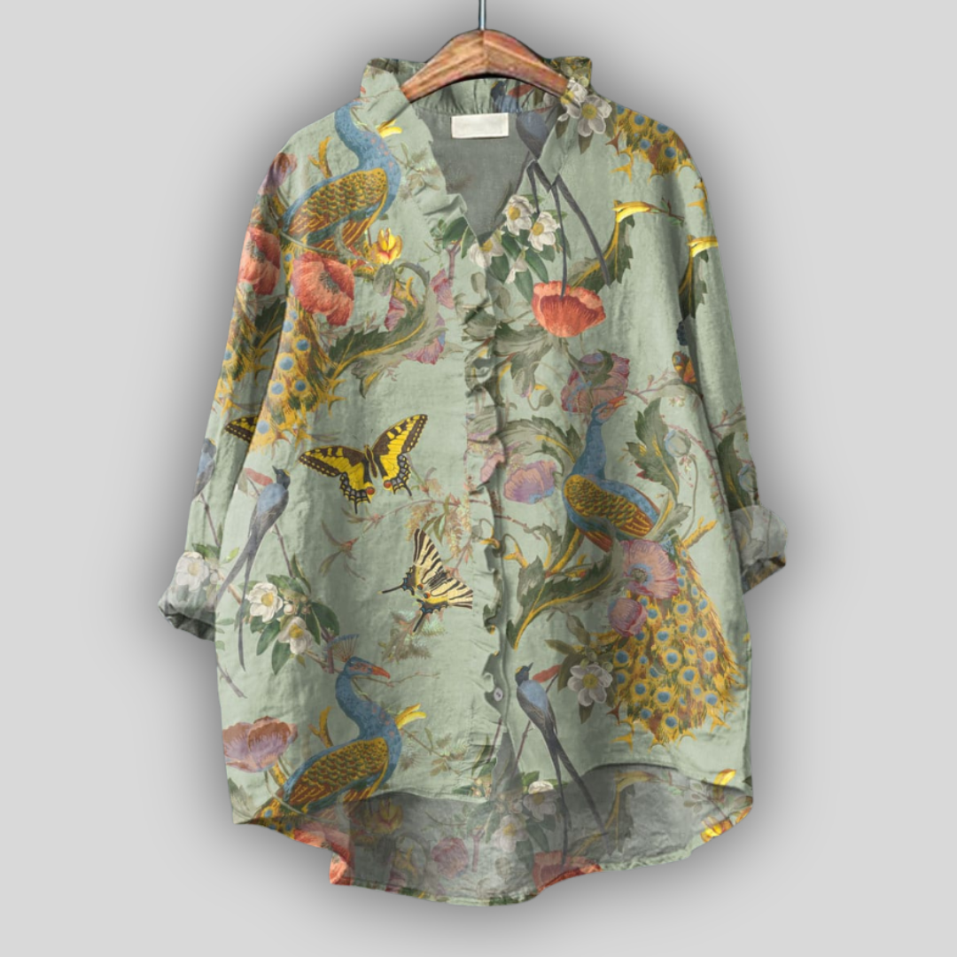 Linen Blouse “Haven of Peacocks”