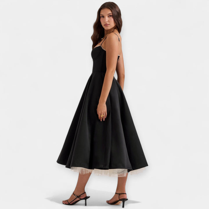 Midi Dress with Transparent Tulle