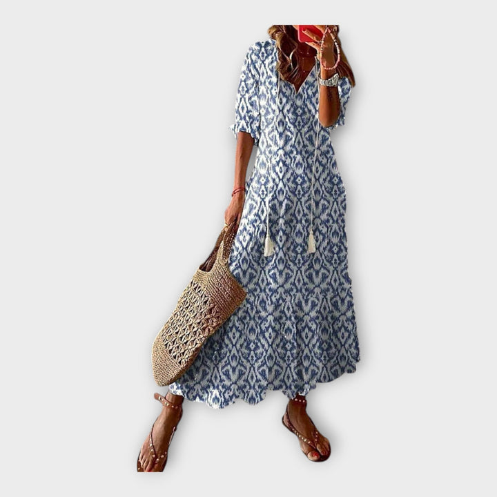 Vintage Dress with Embroidery and V-Neck