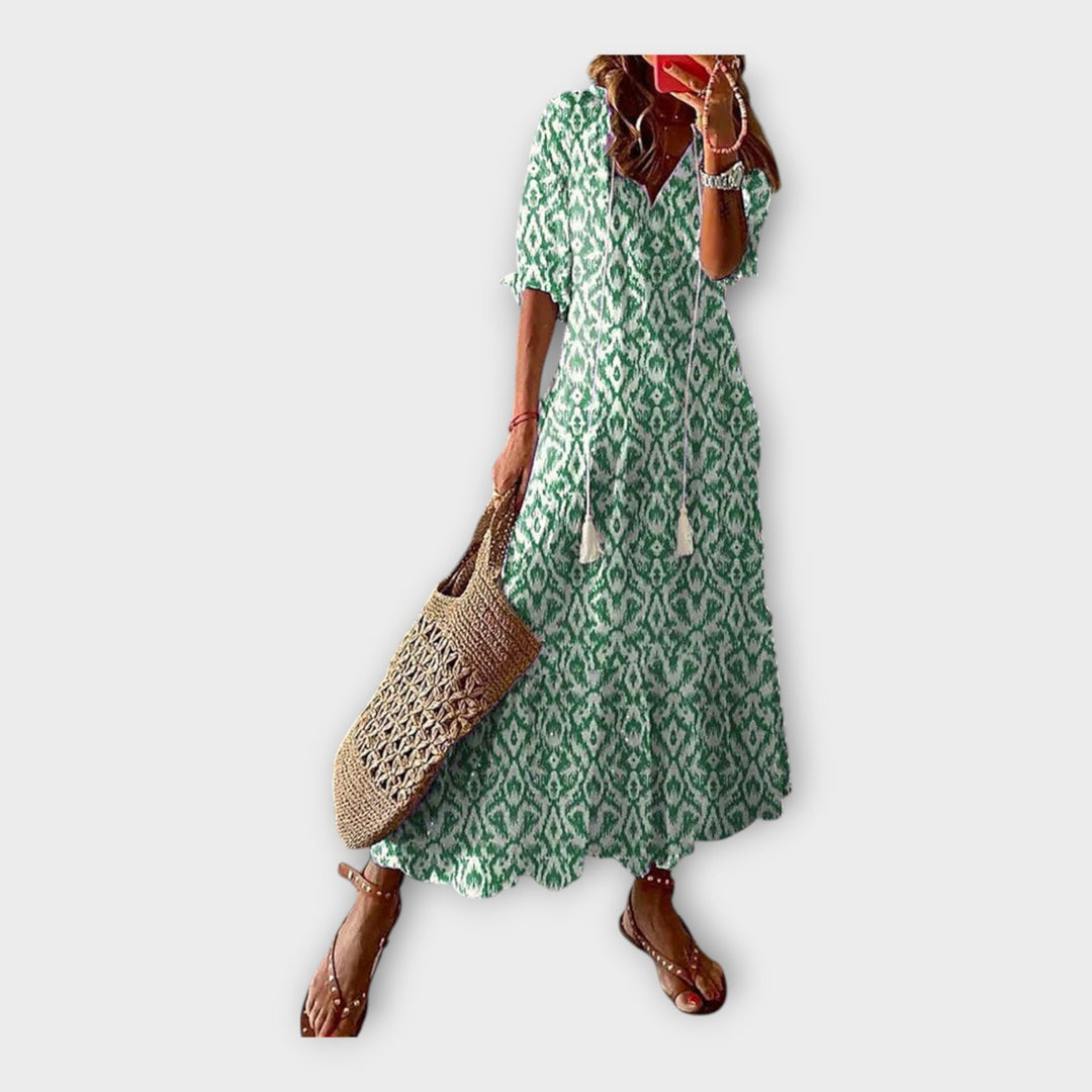 Vintage Dress with Embroidery and V-Neck