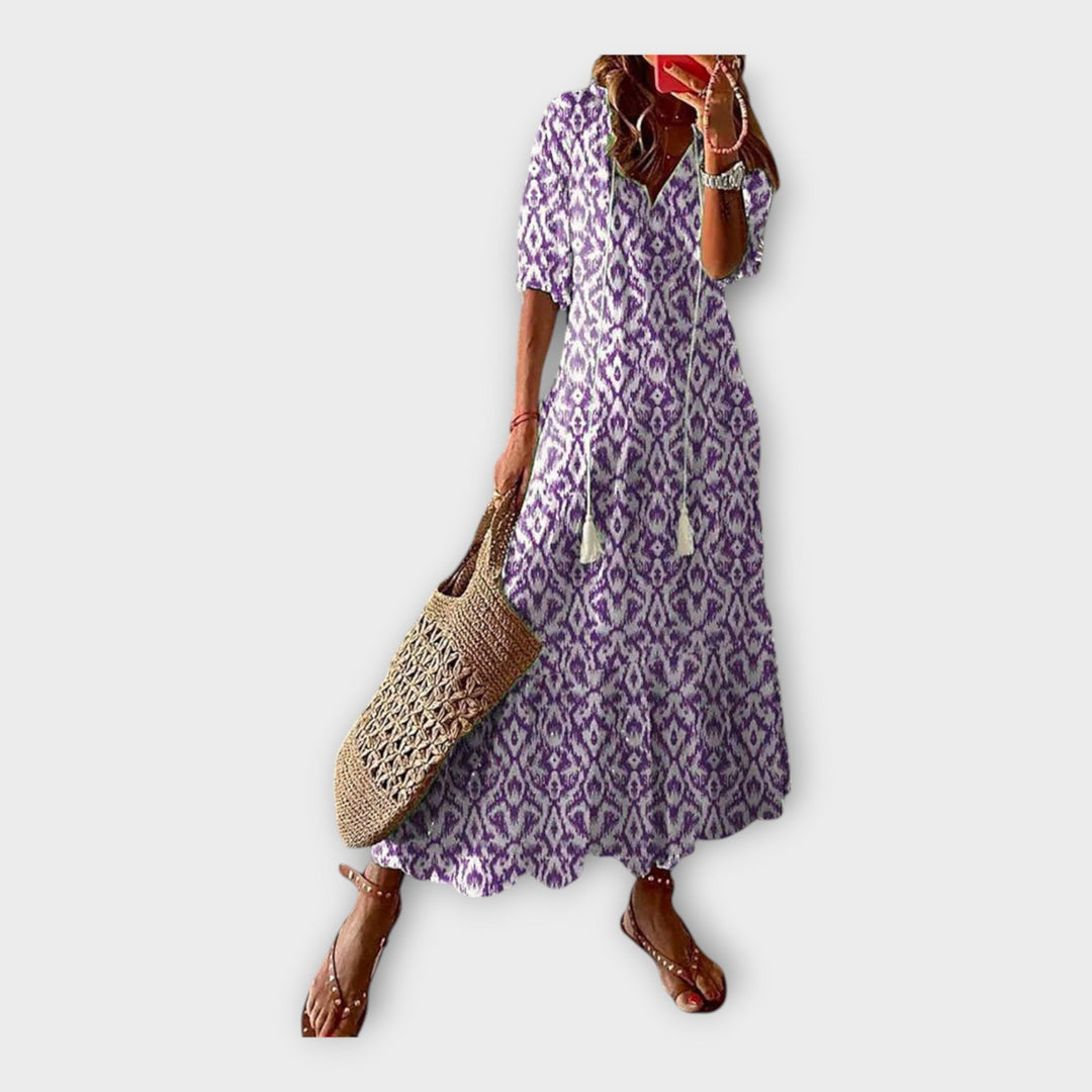 Vintage Dress with Embroidery and V-Neck