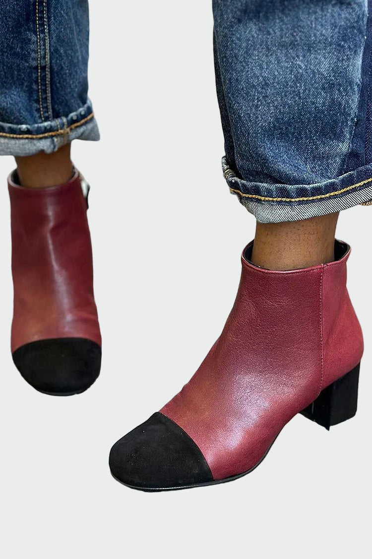 Two-tone ankle boot with mid-height heel