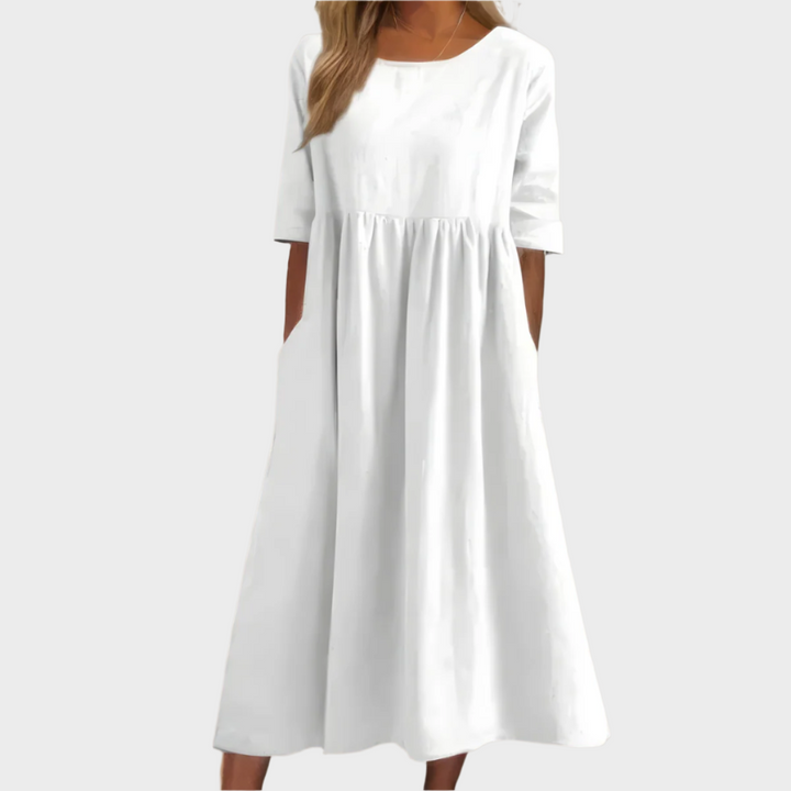 Lined Dress with Short Sleeves and Airy Silhouette