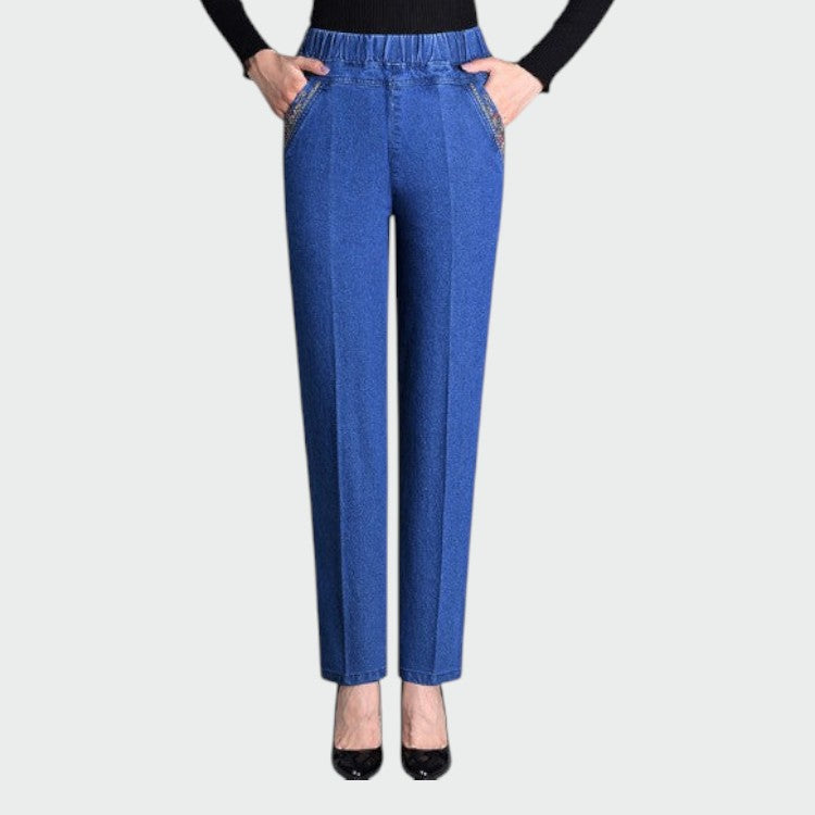 Alma - Women's Jeans with Side Pockets and Elastic Waistband