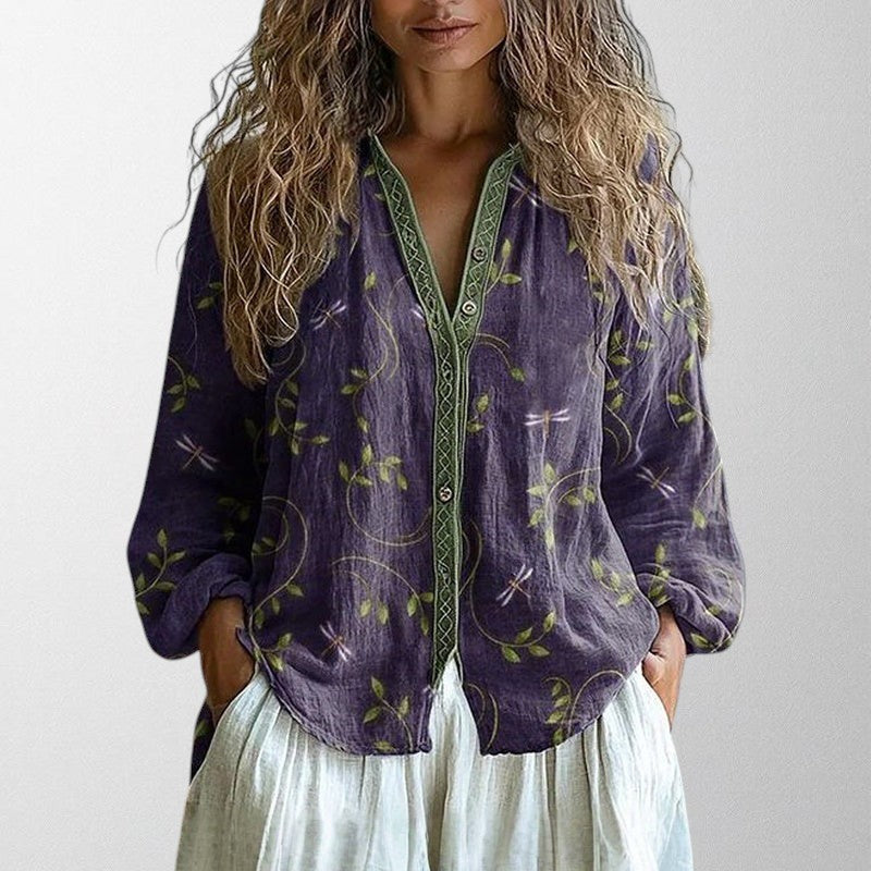 Amara - Vintage Blouse With Leaf Print