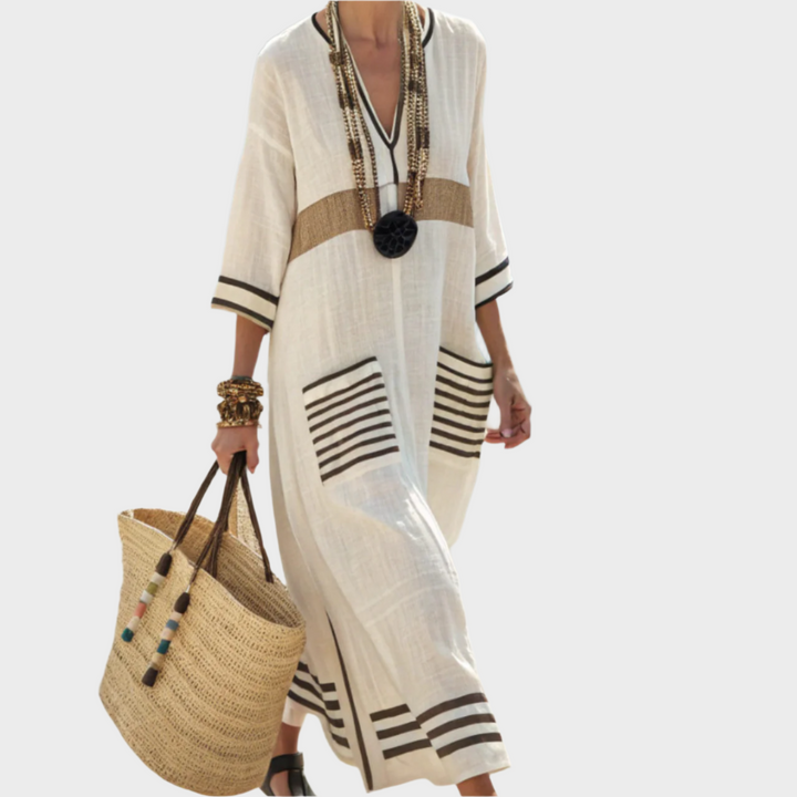 Kaftan with Stripes and Oversized Pockets