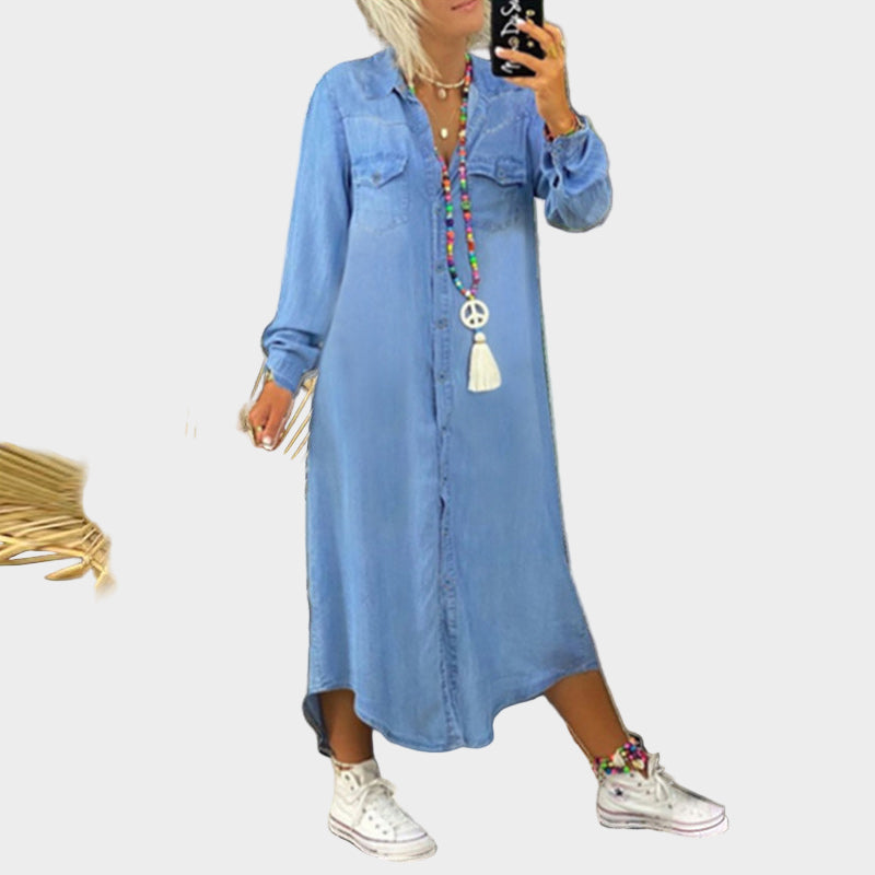 Long Sleeve Denim Maxi Dress