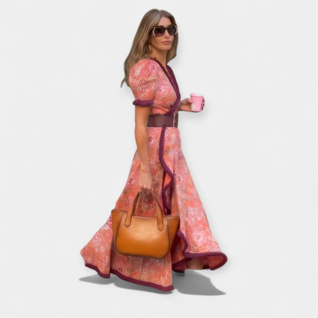 Romantic Dress with Belt and Satin Ruffle