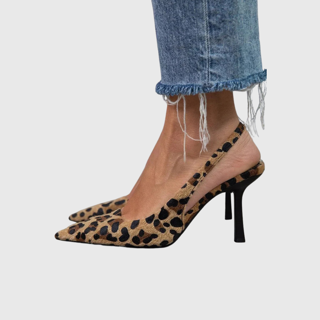 Alma - Pointed Toe Leopard Print Slingback Khaki Stiletto Heels