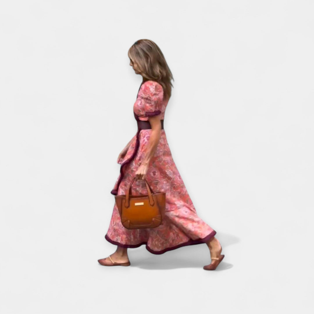 Romantic Dress with Belt and Satin Ruffle