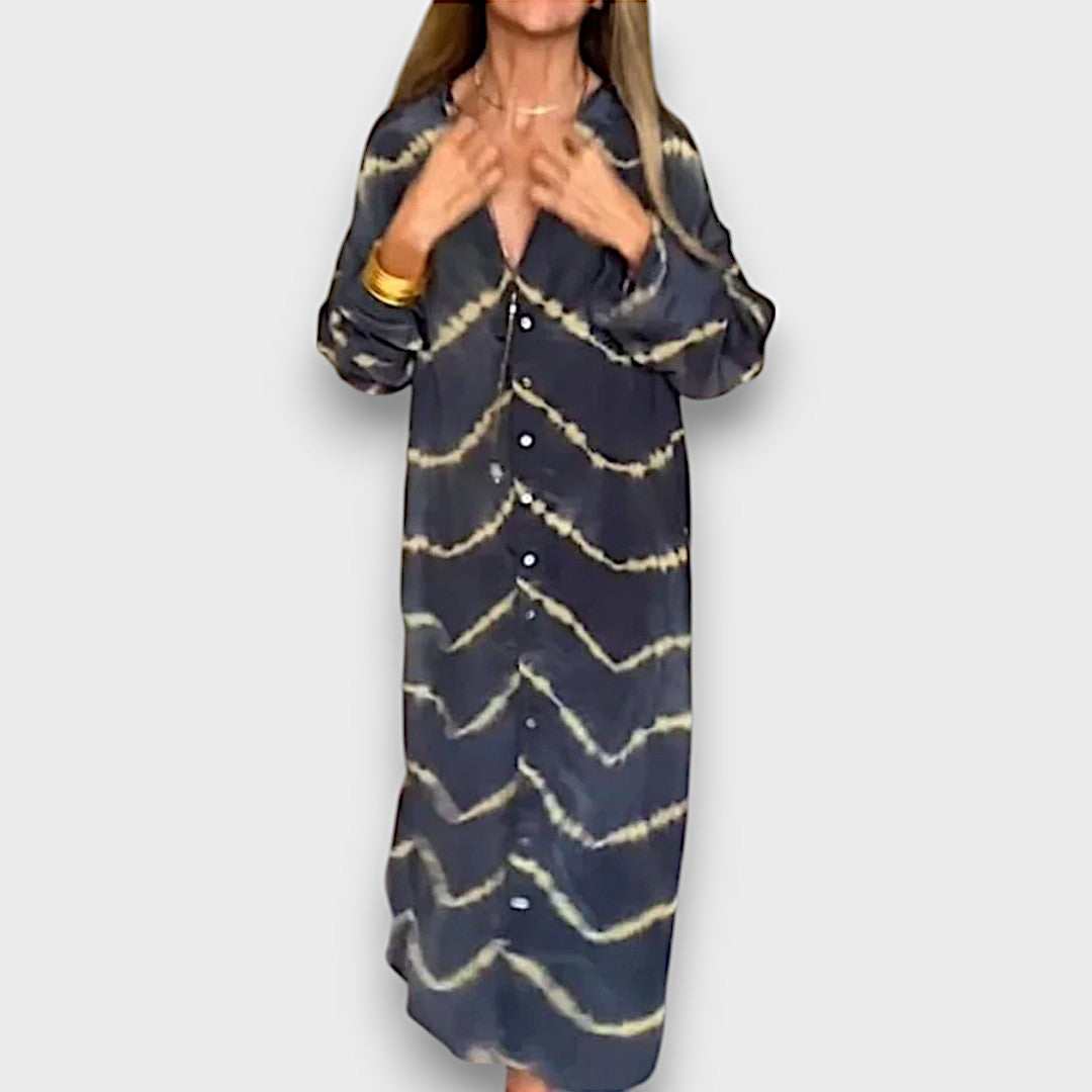 Maxi Dress Tie-Dye with Buttons and Long Sleeves