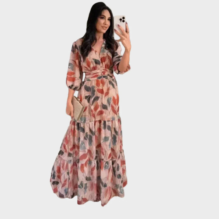 Long Dress with Floral Design and Comfortable Silhouette for Elegant Days