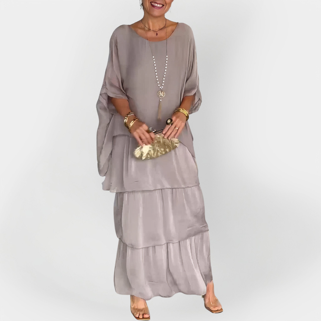 Pleated Dress with Double Layer Effect