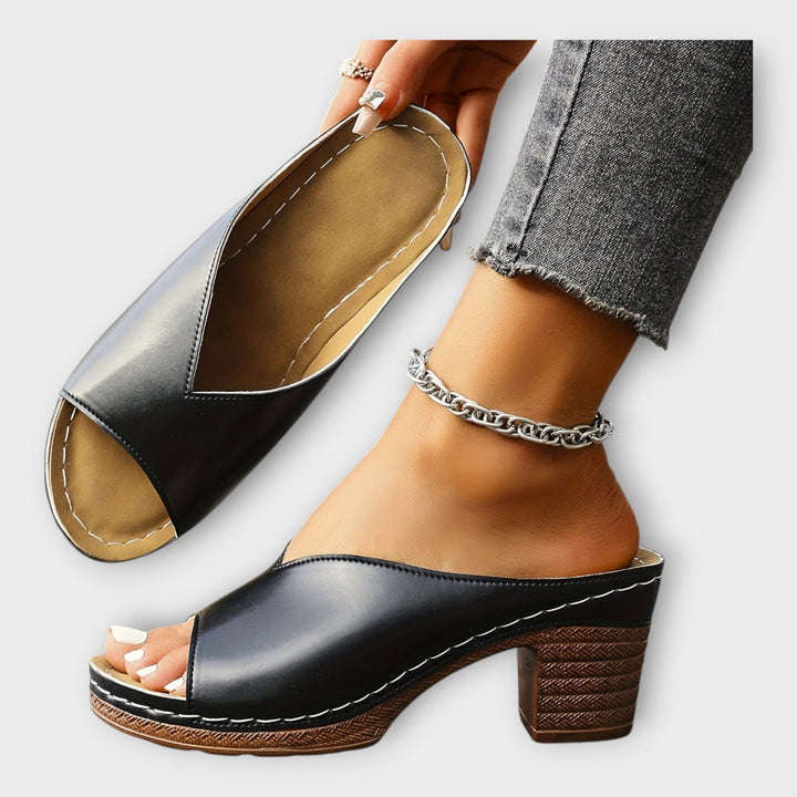 Sandals with Thick Heel and Open Back