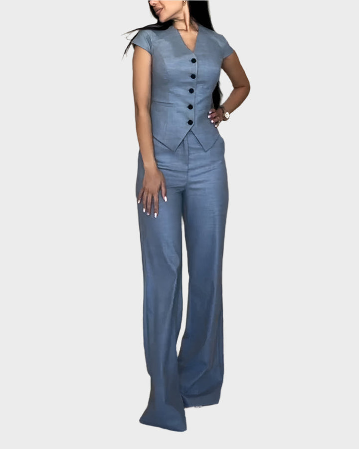 Set with V-neck top and trousers