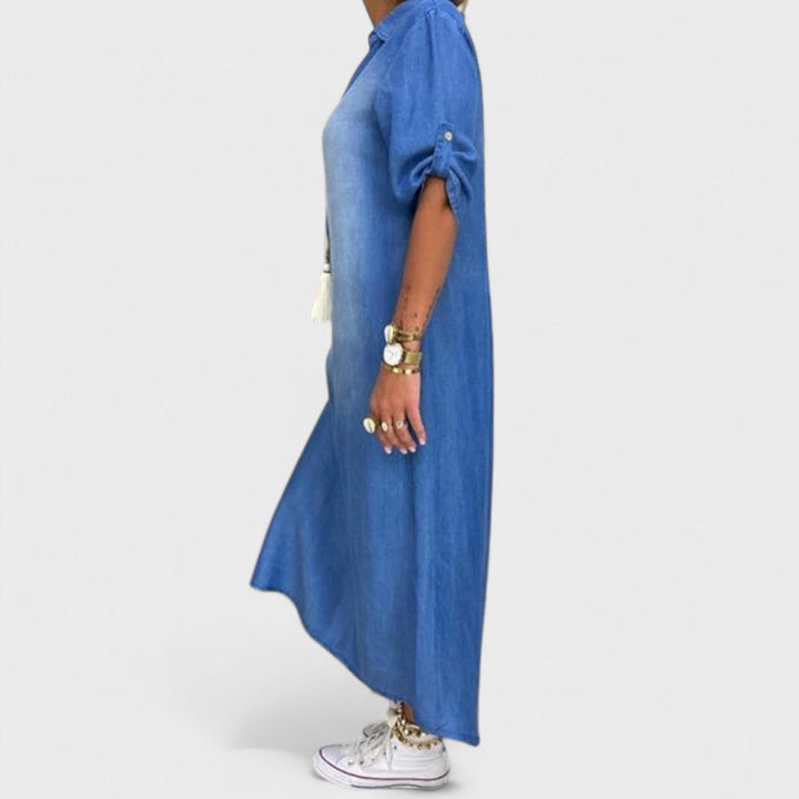 Ilse - Summer Dress with V-Neck in Denim