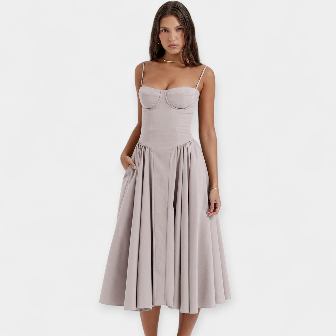 Retro Midi Dress with Thin Straps