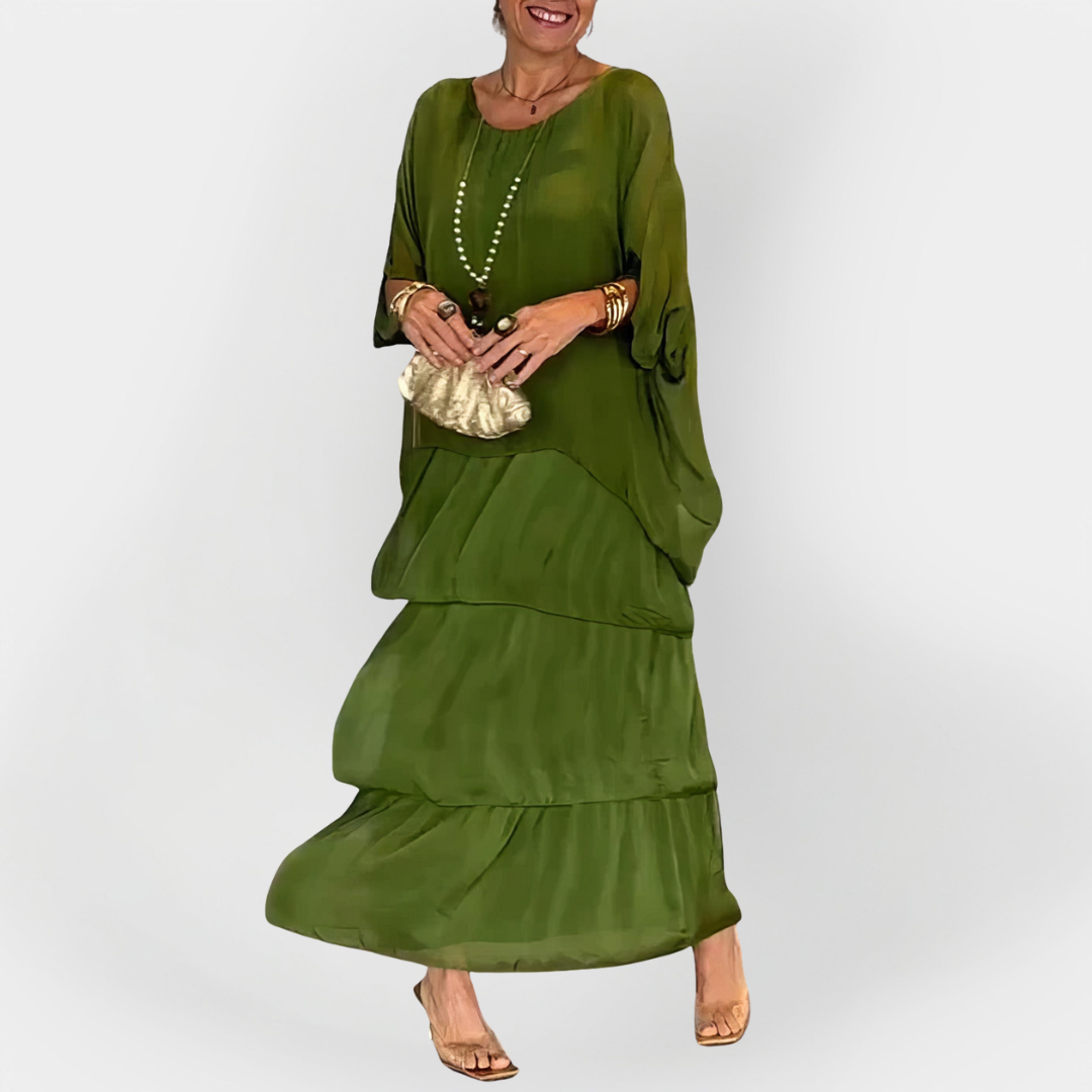 Pleated Dress with Double Layer Effect