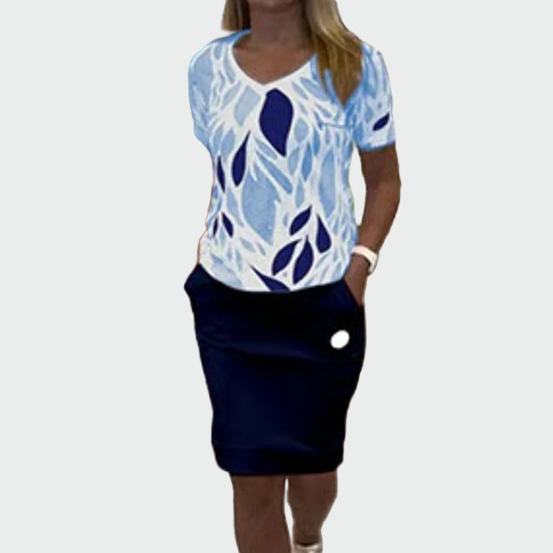 Set with Patterned Top and Elegant Skirt