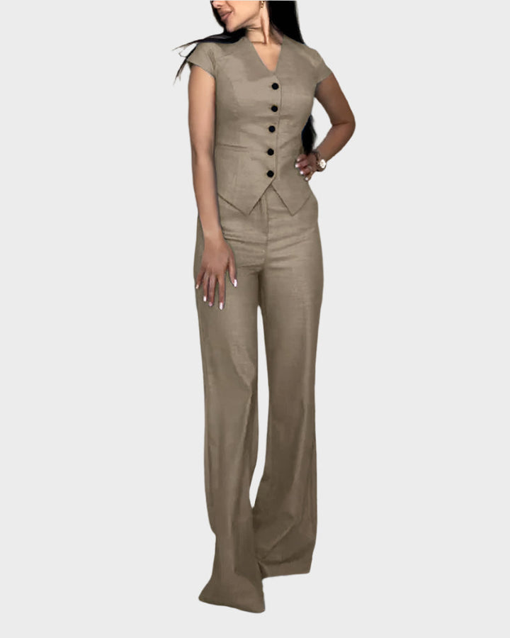 Set with V-neck top and trousers