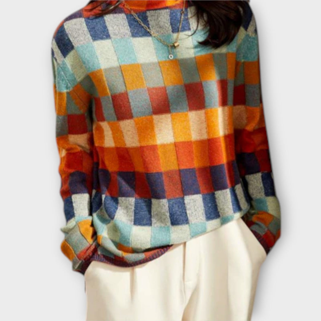 Erika - High Neck Patchwork Sweater