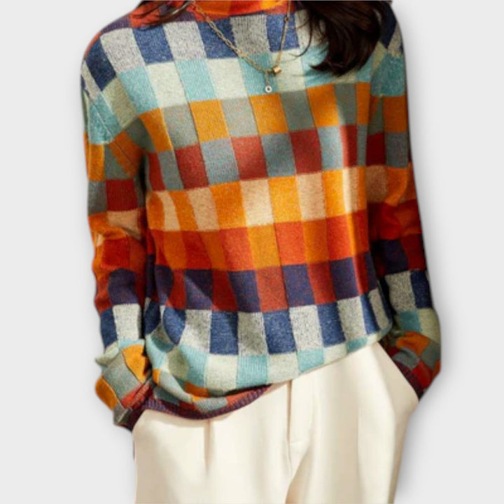 Erika - High Neck Patchwork Sweater