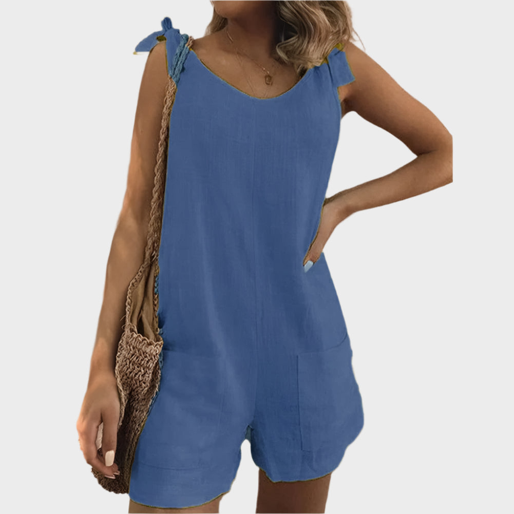 Jumpsuit with Straps-Bow and Pockets