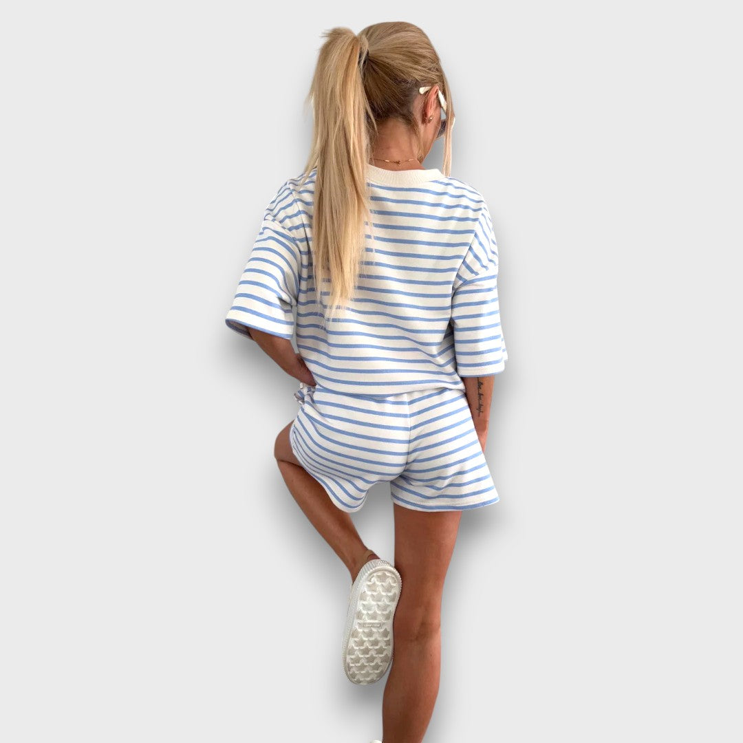 Striped Set with T-Shirt and Shorts with Print