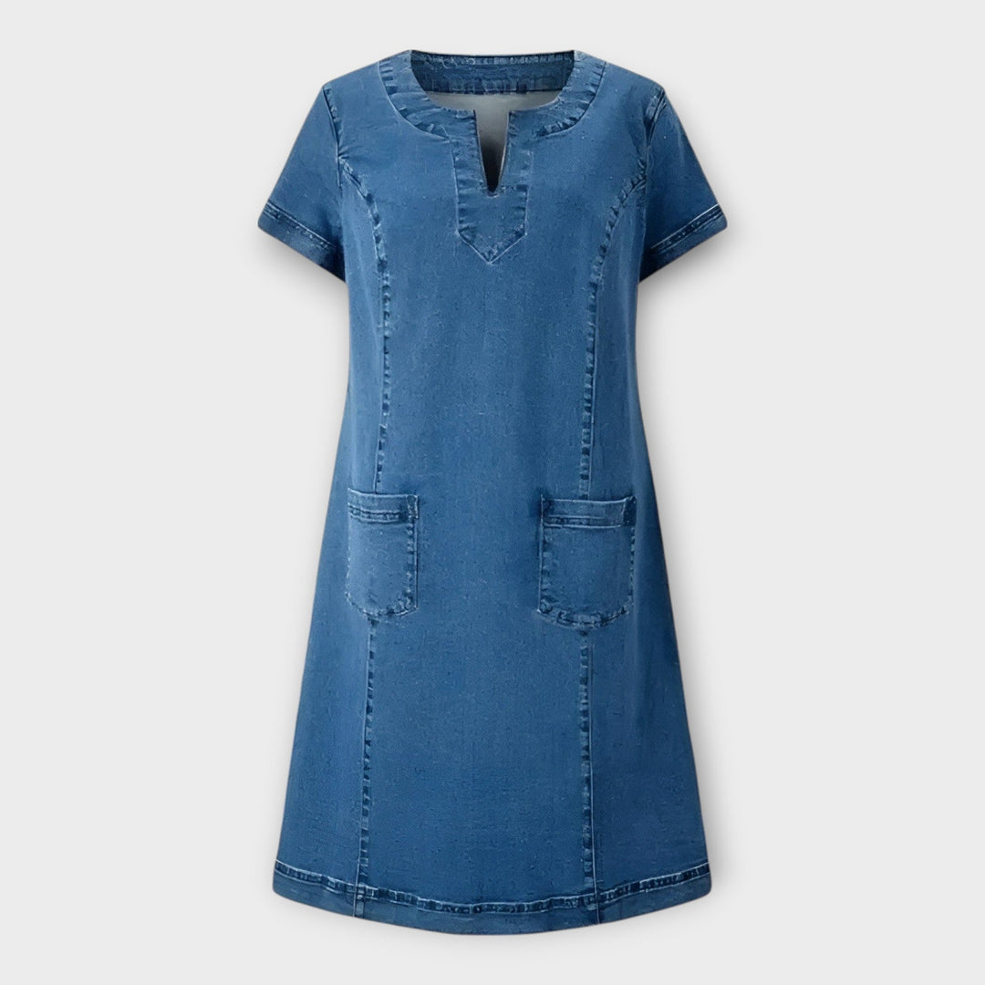 Jeans Dress with Pockets and V-Neck