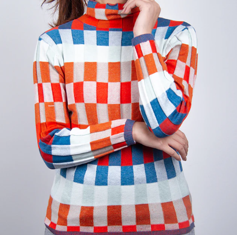 Erika - High Neck Patchwork Sweater