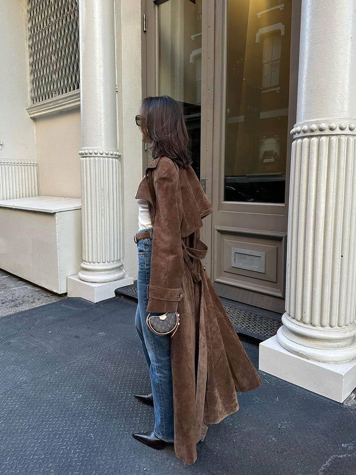 Molly trench coat in synthetic suede