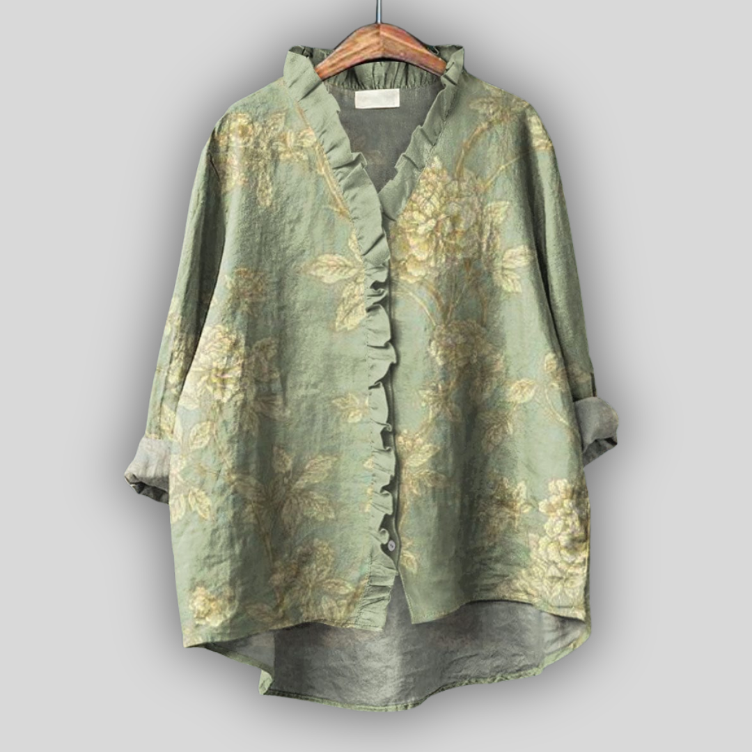Linen Blouse Gold Green Aura