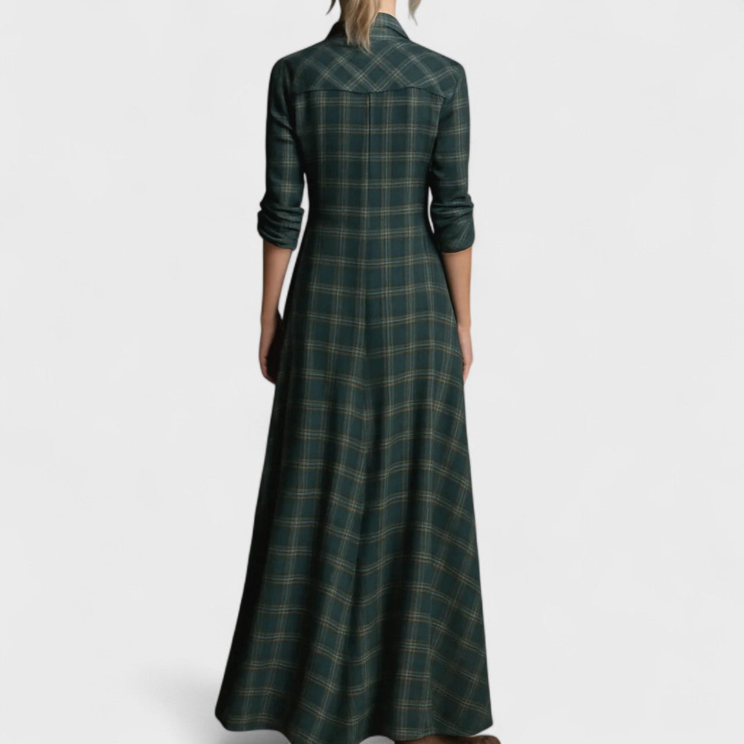 Lange - Long dress with green check lapels