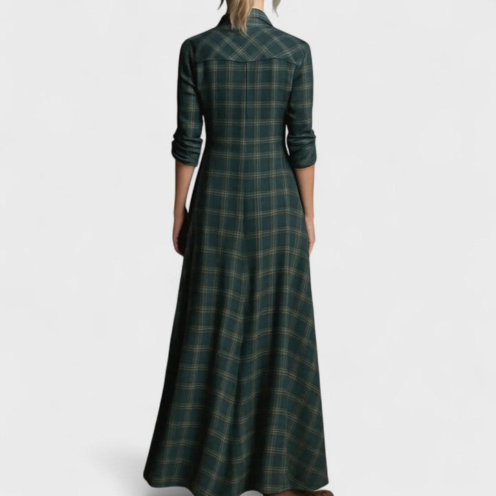 Lange - Long dress with green check lapels