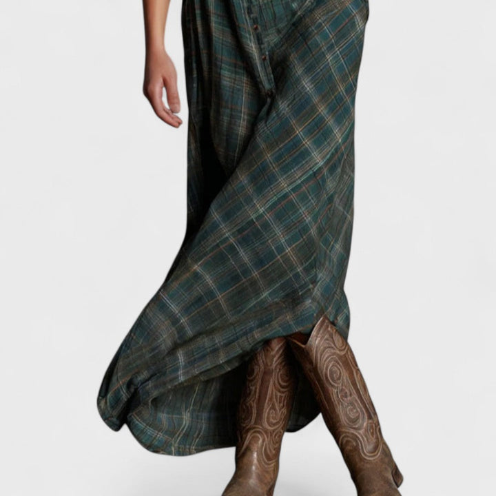 Lange - Long dress with green check lapels