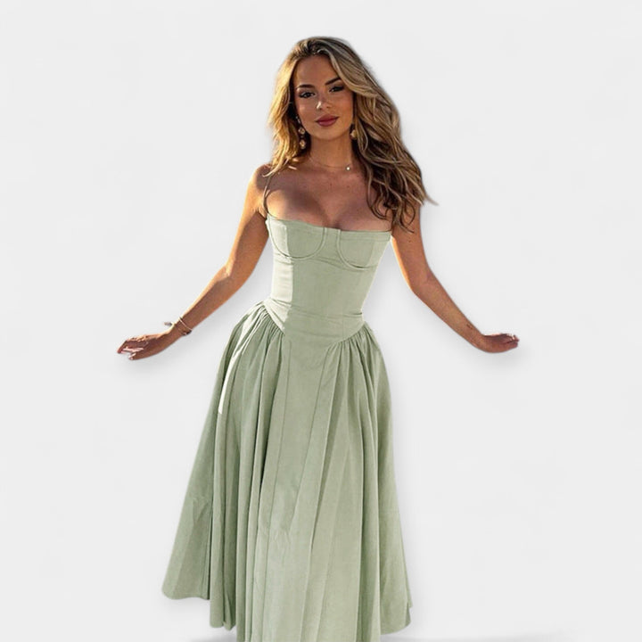 Retro Midi Dress with Thin Straps