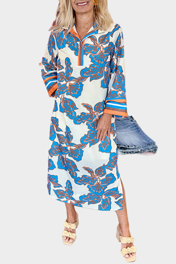 Daily Dress with Floral Design and Elegant Zipper