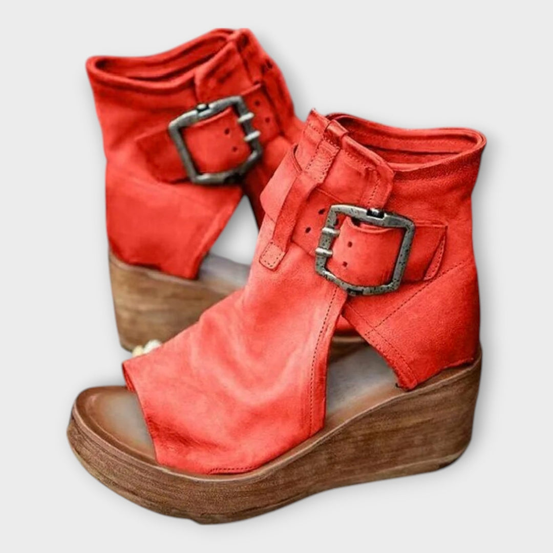 Platform Boots with Open Toe and Adjustable Strap