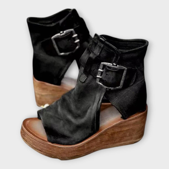 Platform Boots with Open Toe and Adjustable Strap
