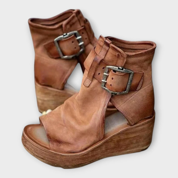 Platform Boots with Open Toe and Adjustable Strap