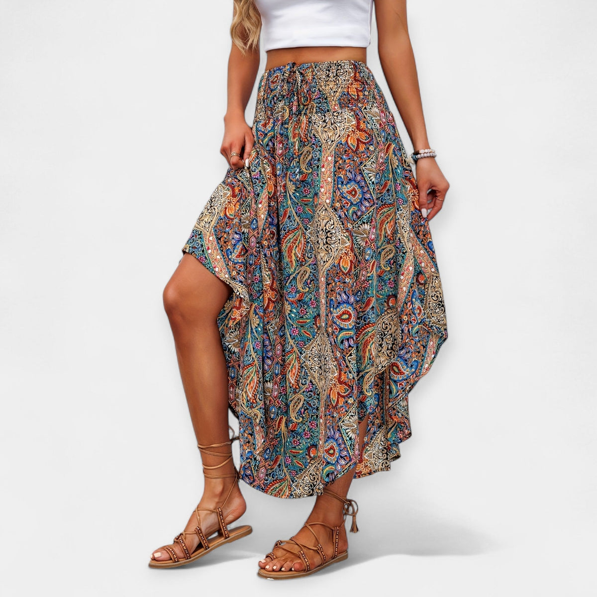 Flower Midi Skirt with High Waist