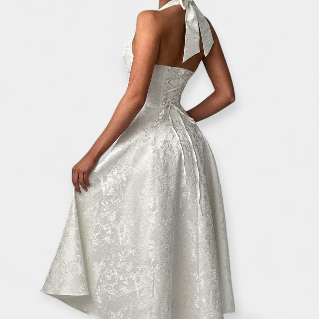 Midi Dress with Open Back and Stylish Corset