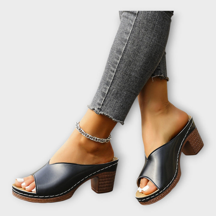 Sandals with Thick Heel and Open Back