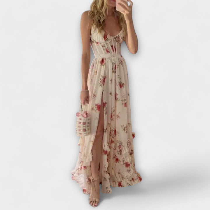 Maxi Dress with Floral Design and Slit