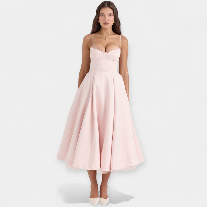 Midi Dress with Transparent Tulle