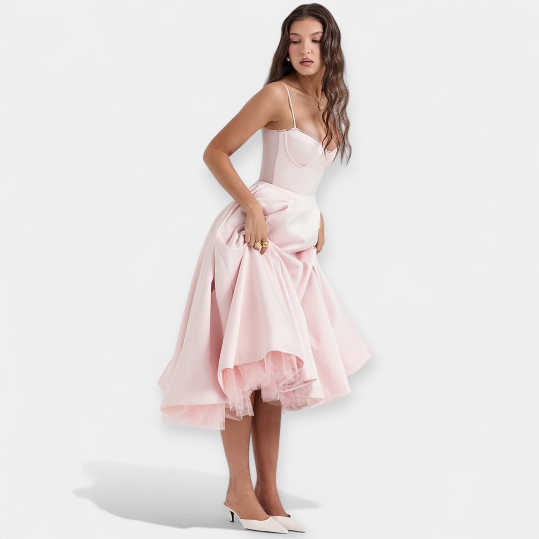 Midi Dress with Transparent Tulle