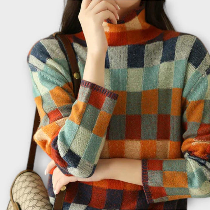Erika - High Neck Patchwork Sweater
