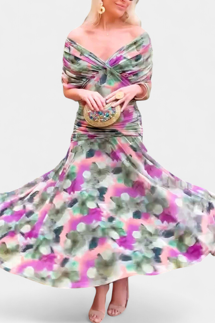 Lang Flower Dress with V-Neck and Romantic Elegance