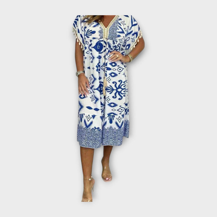 Knee-Length Kaftan with Pattern and Drawstring